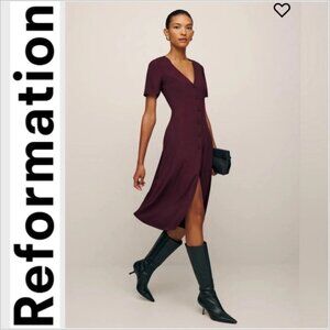 Reformation Locklin Dress in Prune, Button Front, size 12